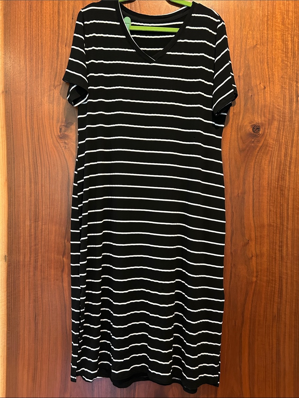Black and White Striped V-Neck Women’s Dress